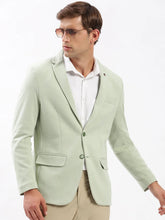 Men Notched Lapel Solid Green Blazer-EX-3021-Green